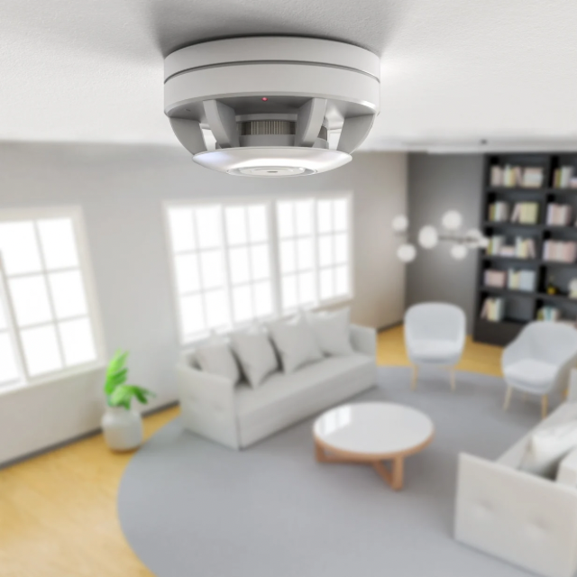 Zona interior de un departamento en el techo se aprecia un detector de humo